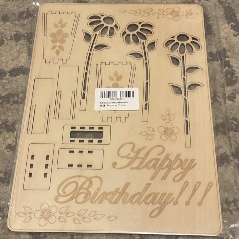 Wooden Flower Bouquet Birthday Card Craft Kit - Happy Birthday Design 3D